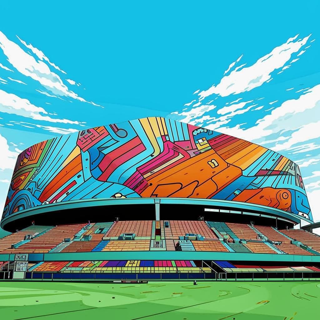 стадион футбольный нарисованный красками